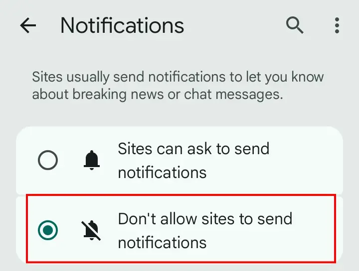 Chrome website notifications blocked on Android