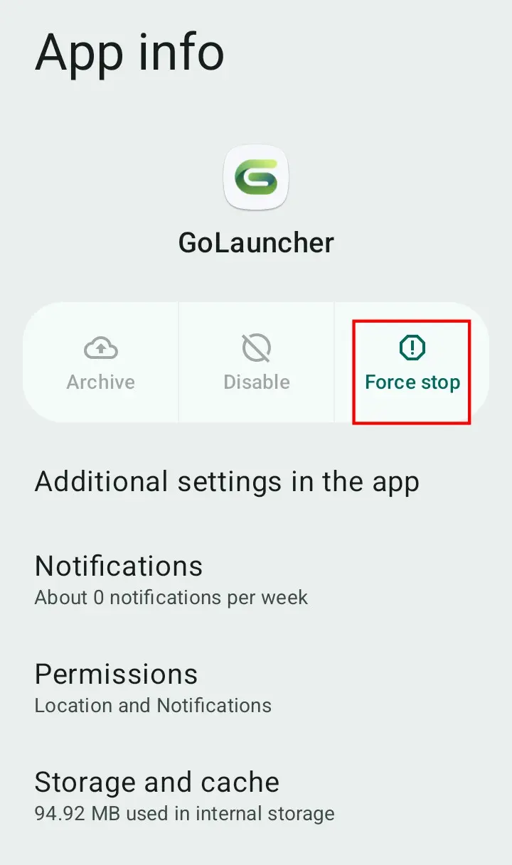 App Info screen on POCO C71 showing the Force Stop option