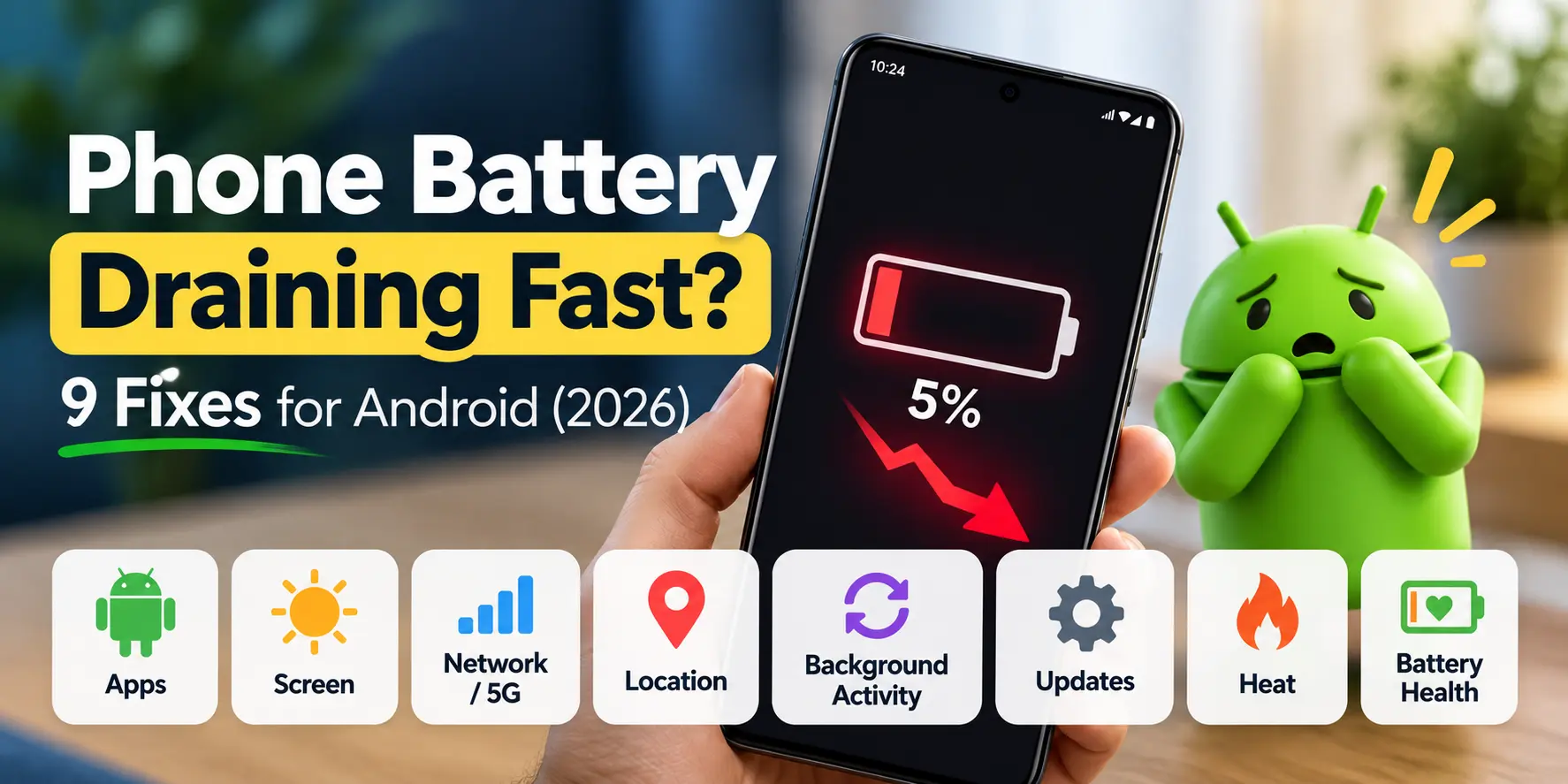Android phone with rapidly draining battery indicator